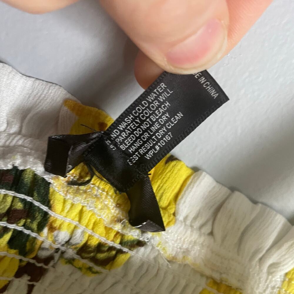 Aqua White Yellow Peplum Tank Top Smocked Lemons Novelty Prep Summer Vacation M - Picture 4 of 6